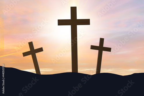 Religious concept with cross against sky