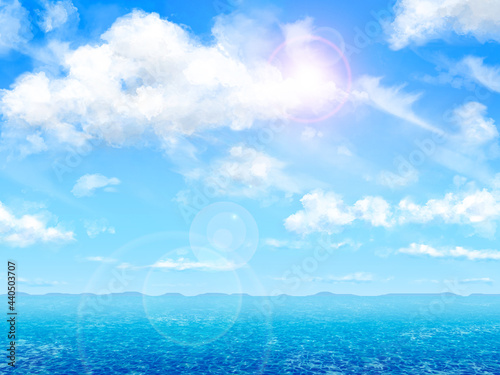 夏の海と太陽輝く青空