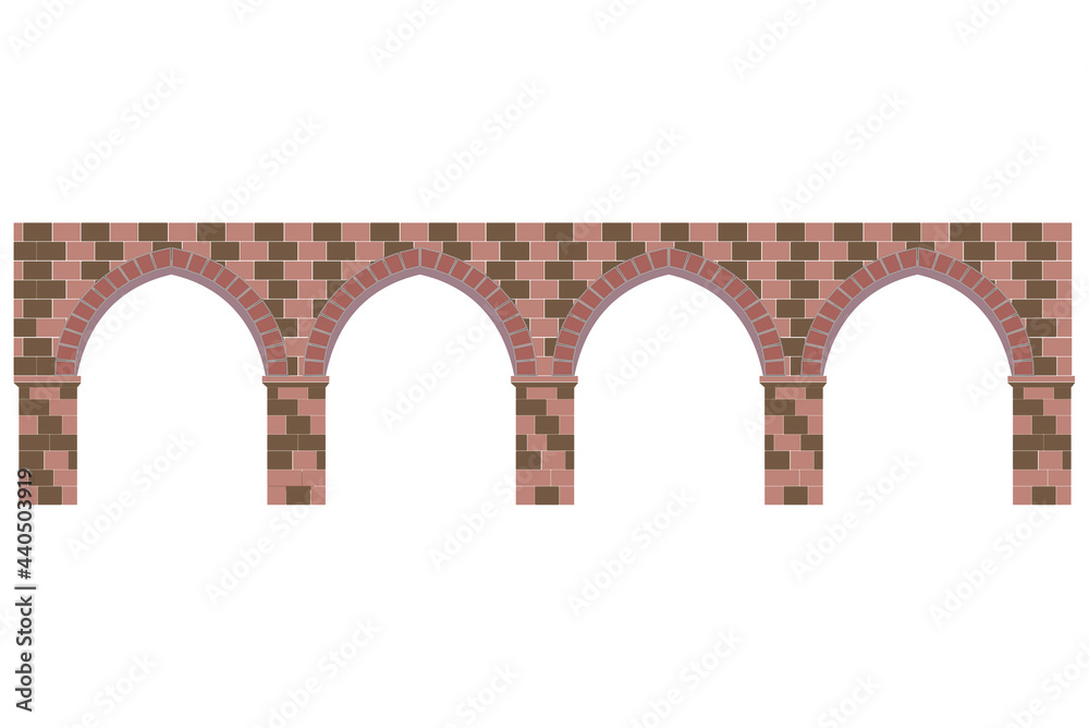 Brick arches. Masonry icons in flat style. Vector illustration on a white background.  For video games and architectural drawings. For restoration work of old historical buildings - obrazy, fototapety, plakaty 