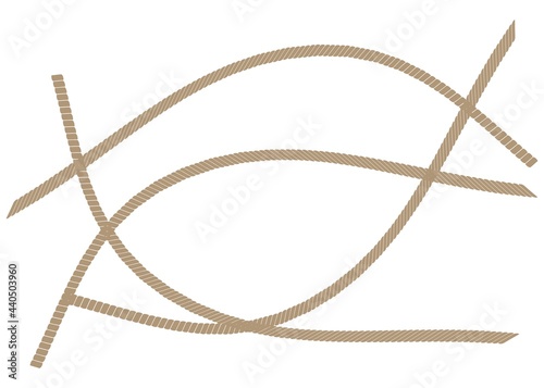 Isolated straight ropes. Vintage brown looped.  Twisted and straight rope set. Vector design elements
