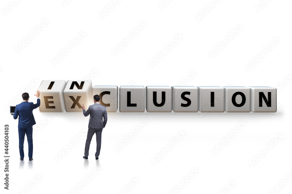 Businessman turning cubes in inclusion and exclusion concept Businessman turning cubes in inclusion and exclusion concept