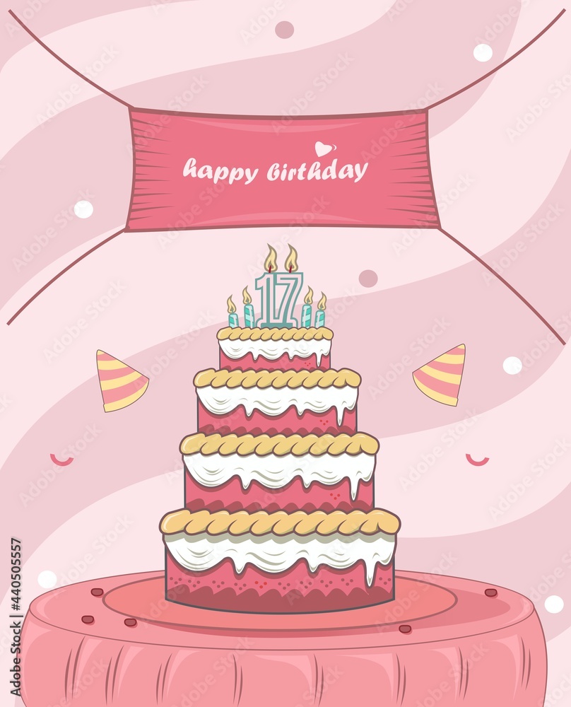 happy birthday with,hat, birthday cake in the table,candle,poster, flat design happy birthday with,hat, birthday cake in the table,candle,poster, flat design
