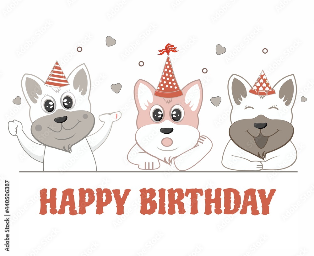 happy birthday with three expression of cat flat design happy birthday with three expression of cat flat design