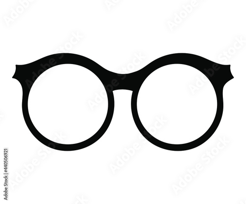 Glasses icon with black frame on white background. Fashion round spectacles design element 