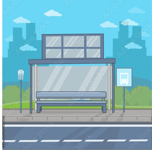 bus stop in the city flat design photo