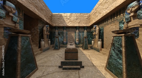 Pharaoh's tomb in the pyramid 3d illustration