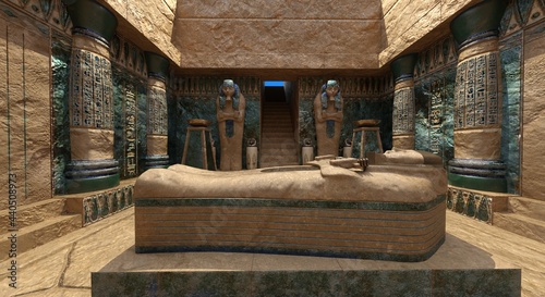 Quadro em tela Pharaoh's tomb in the pyramid 3d illustration