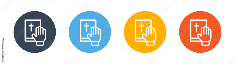 Hand on the bible icon. Vector illustration. Christian symbol sign. Hand on the bible icon. Vector illustration. Christian symbol sign.