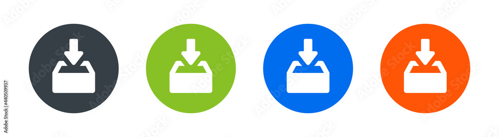 Box with down arrow icon sign. Saving inside symbol. Storage concept. Box with down arrow icon sign. Saving inside symbol. Storage concept.