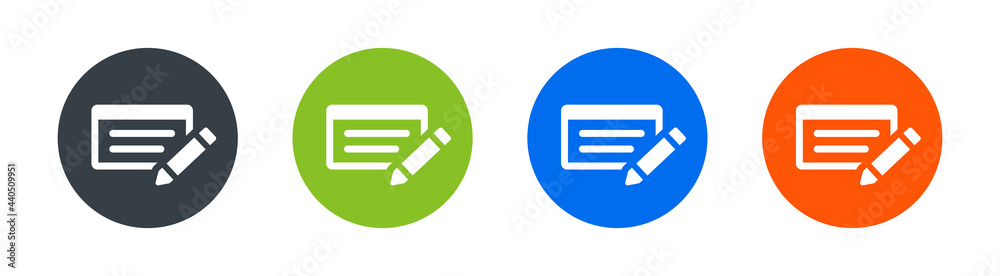 A bank check or cheque icon with pen symbol. Financial payment concept A bank check or cheque icon with pen symbol. Financial payment concept