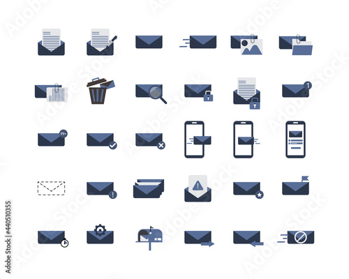 all email icon set for business purpose for each action since drafting and sending to recall email photo