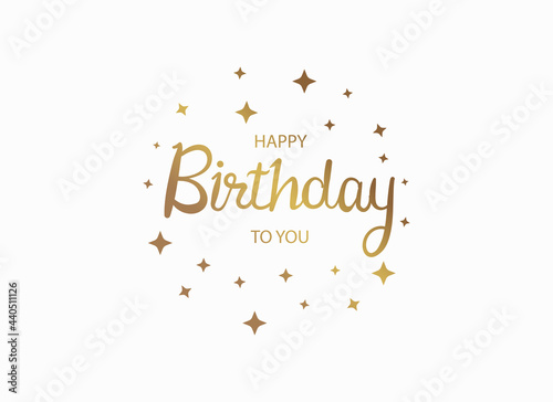 Photography Happy Birthday gold text hand drawn lettering typography isolated on white backg