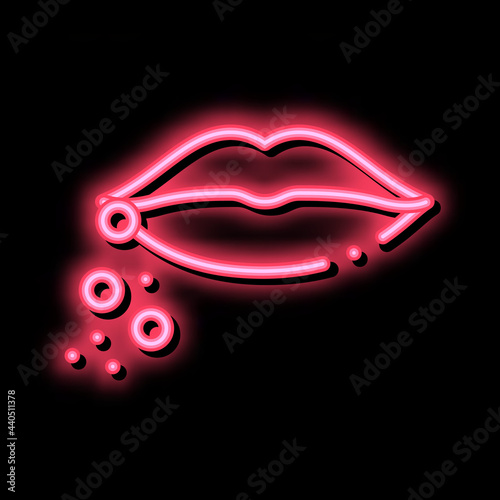 dermatitis near lips neon light sign vector. Glowing bright icon dermatitis near lips sign. transparent symbol illustration