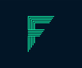 Letter F green lines logo design. Interwoven stripes with a shadow on the background. Vector design template for emblems, monograms, personal initials, corporate identity, brand name.