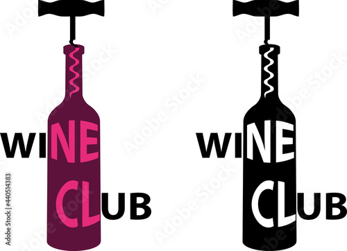 Generic wine club logo or a sign in color and black and white options, EPS 8 vector illustration, no transparencies, no white objects on black silhouette
