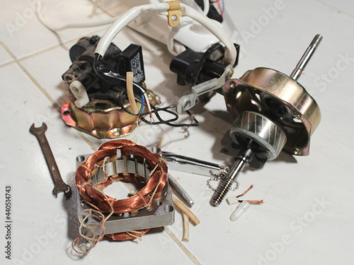 Fan components that are being repaired. 