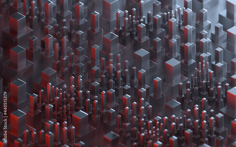 Fototapeta premium Technological cubes with black background, 3d rendering.