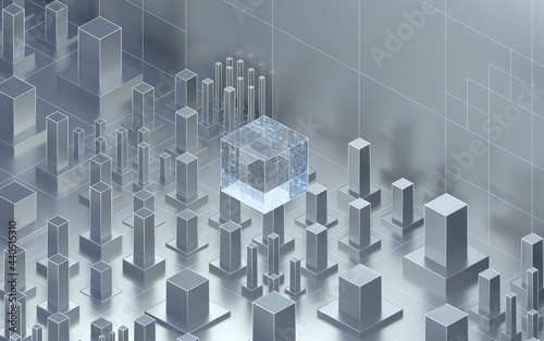 Technological cubes with white background, 3d rendering.
