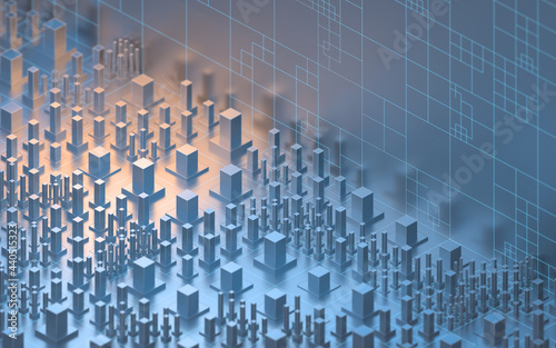 Technological cubes with white background, 3d rendering.