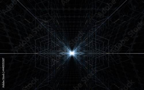 Tunnel with polygon background, 3d rendering.