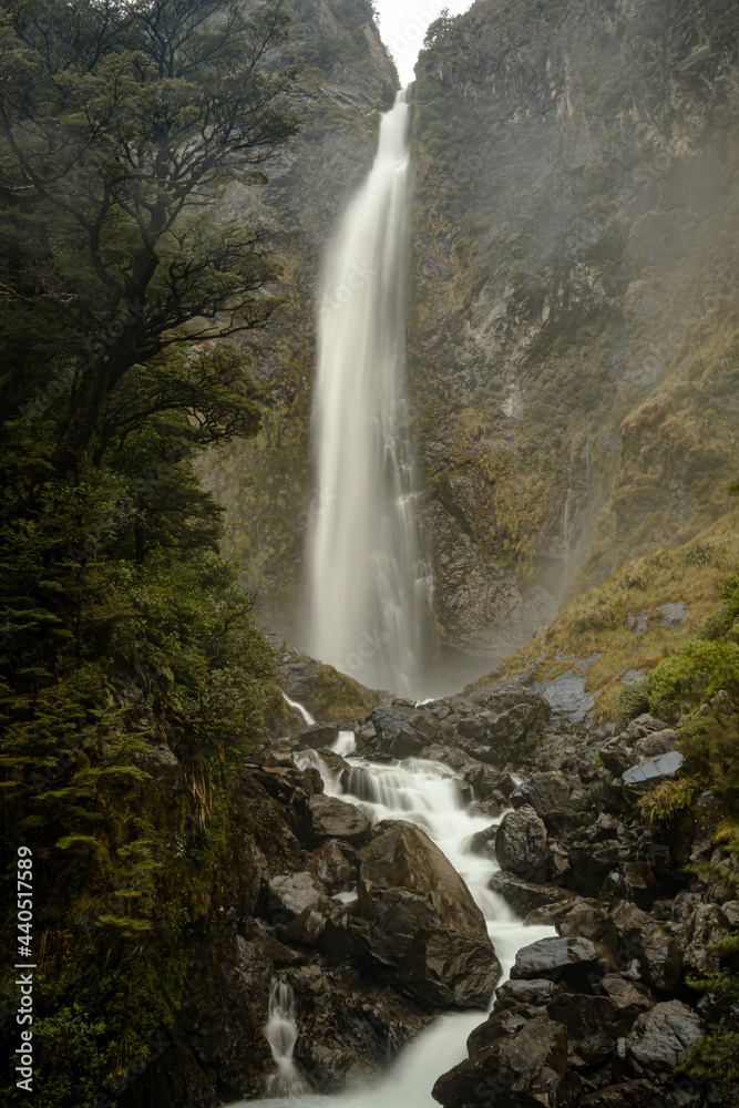 The Devil's Punchbowl waterfall in Arthur's Pass National Park The Devil's Punchbowl waterfall in Arthur's Pass National Park