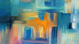 Yellow and teal artoile, bright strokes of paint, boutique canvas. Contemporary art made with colored strokes and rough strokes, abstract painting