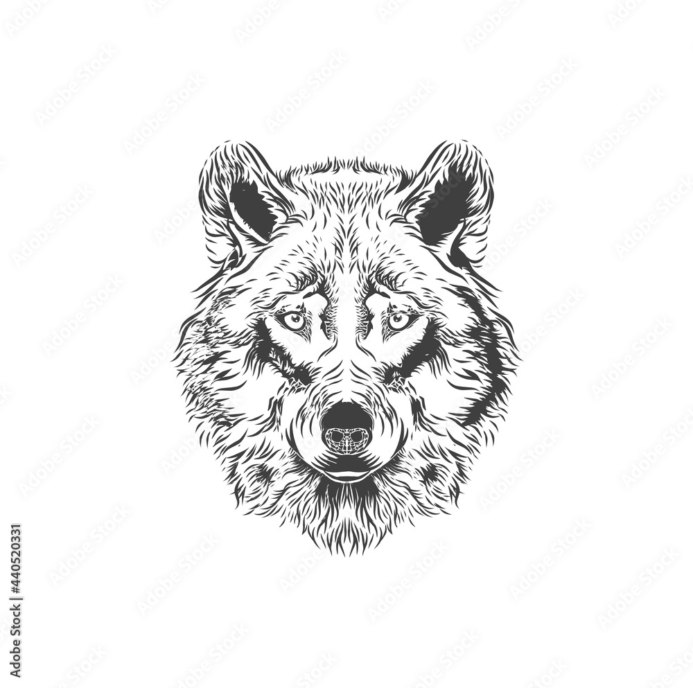 Naklejka premium wolf face logo, hand drawn vector 