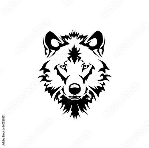wolf face logo, hand drawn vector 