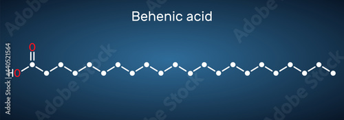 Behenic acid, molecule. It is docosanoic acid, straight-chain, long-chain saturated fatty acid Skeletal chemical formula on the dark blue background photo