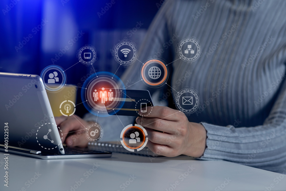 Businessman hands working on network and digital finance marketing chart with future technology innovation and digital transformation concept. Businessman hands working on network and digital finance marketing chart with future technology innovation and digital transformation concept.