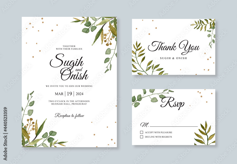 Obraz premium Hand painting watercolor foliage for wedding card invitation