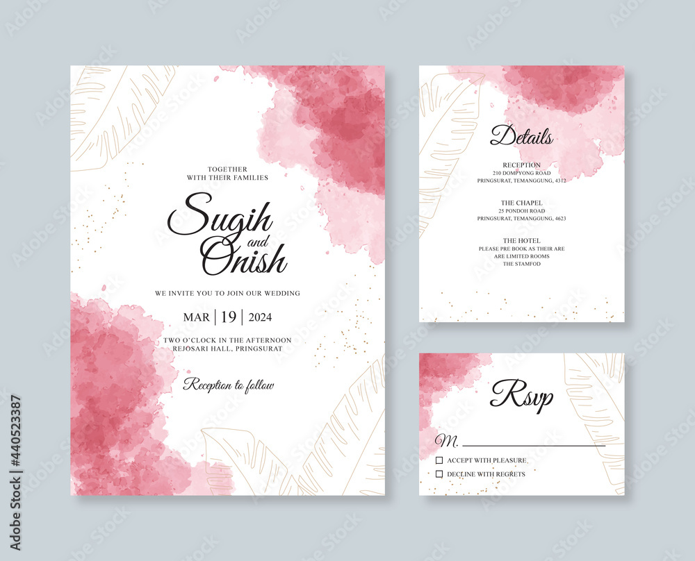 Minimalist wedding card invitation set template