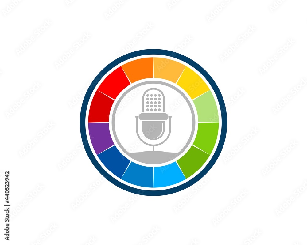 Circle shape with rainbow colors and music microphone inside Circle shape with rainbow colors and music microphone inside