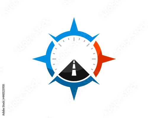 Modern compass with straight road inside