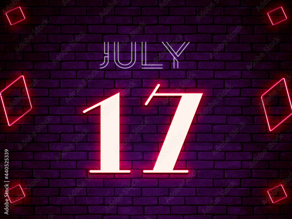 17 July, Monthly Calendar on Bricks Background