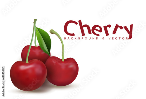 Vector illustration. Cherries photo realistic 3d icon isolated on white background.