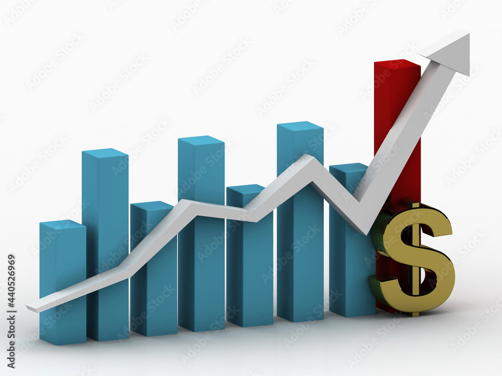3d rendering Stock market online business concept. business Graph with dollar sign 3d rendering Stock market online business concept. business Graph with dollar sign