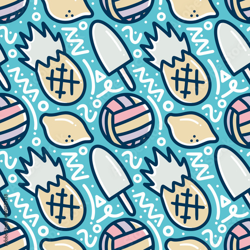 doodle set of hand drawn ice cream and, fruit