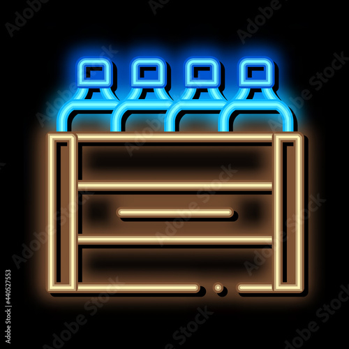 box with bottles of milk neon light sign vector. Glowing bright icon box with bottles of milk sign. transparent symbol illustration