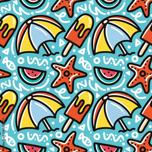 doodle set of summer holiday on the beach