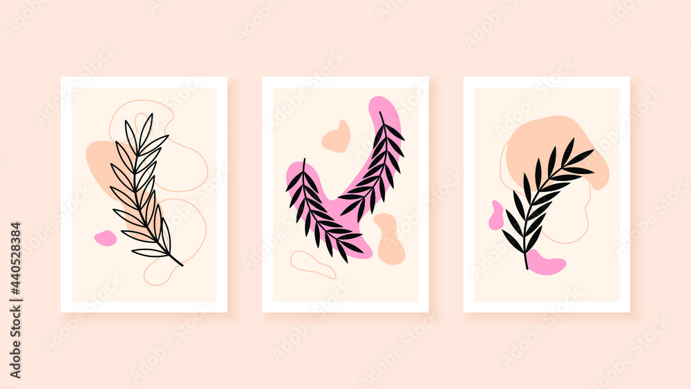 Set Abstract Boho Collection Contemporary Vector Botanical Floral Plants Desgin Doodle Elements Posters Minimal Natural For Print, Cover, Invitation, Greeting Card Wallpaper Wall Art