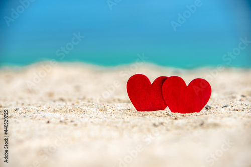  romantic symbol of two hearts on the beach 
