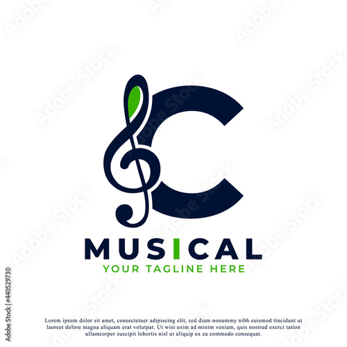 Letter C with Music Key Note Logo Design Element. Usable for Business, Musical, Entertainment, Record and Orchestra Logos
