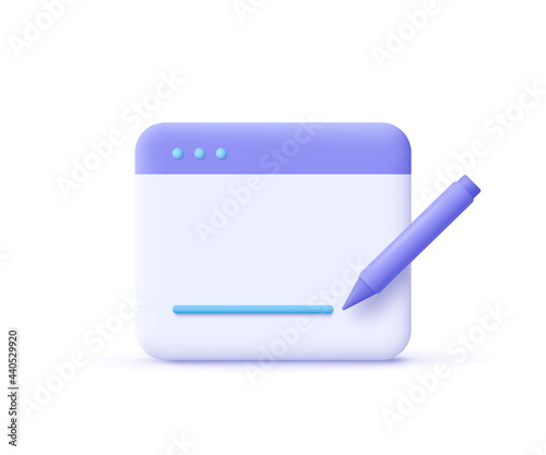 Copywriting, writing icon. Document concept. Web page and pencil. 3d vector illustration.