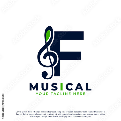 Letter F with Music Key Note Logo Design Element. Usable for Business, Musical, Entertainment, Record and Orchestra Logos