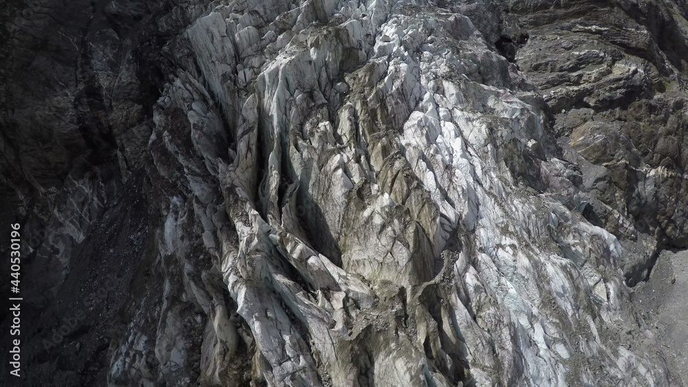 Caucasus, Ossetia. Tsey gorge. Cracks in the icefall. 