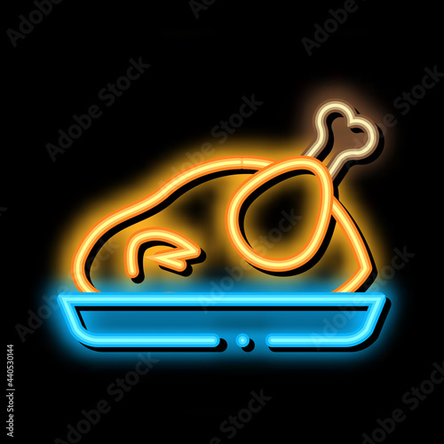 fried whole chicken neon light sign vector. Glowing bright icon fried whole chicken sign. transparent symbol illustration