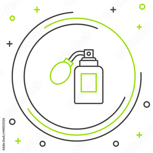 Line Aftershave bottle with atomizer icon isolated on white background. Cologne spray icon. Male perfume bottle. Colorful outline concept. Vector