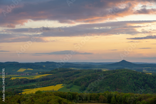 Obraz na płótnie view on Kaczawskie mountains during sunset in Poland w salonie
