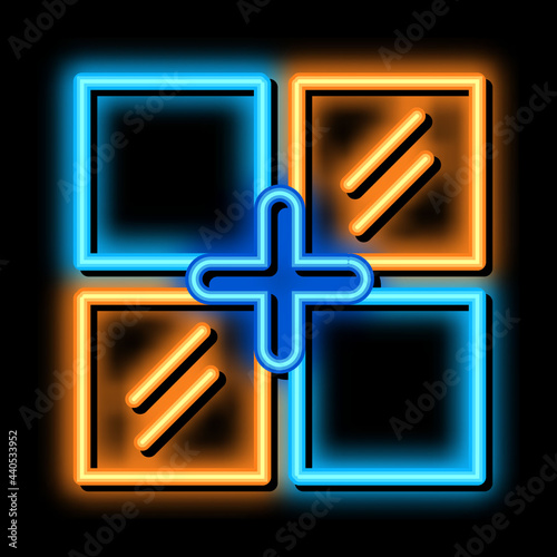 laying tiles of different colors neon light sign vector. Glowing bright icon laying tiles of different colors sign. transparent symbol illustration
